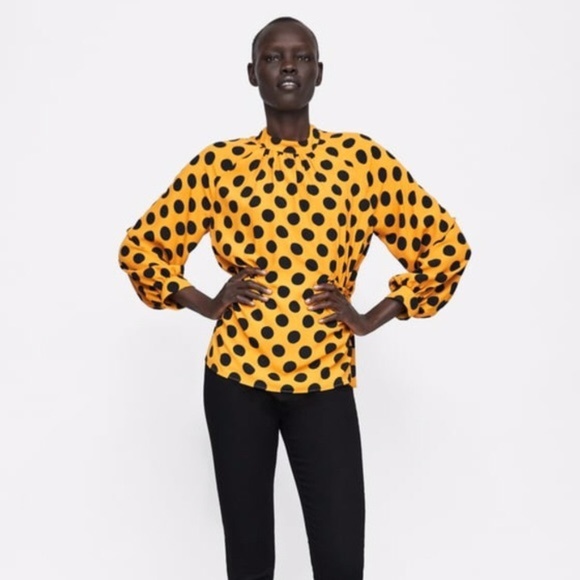 yellow and black polka dot top